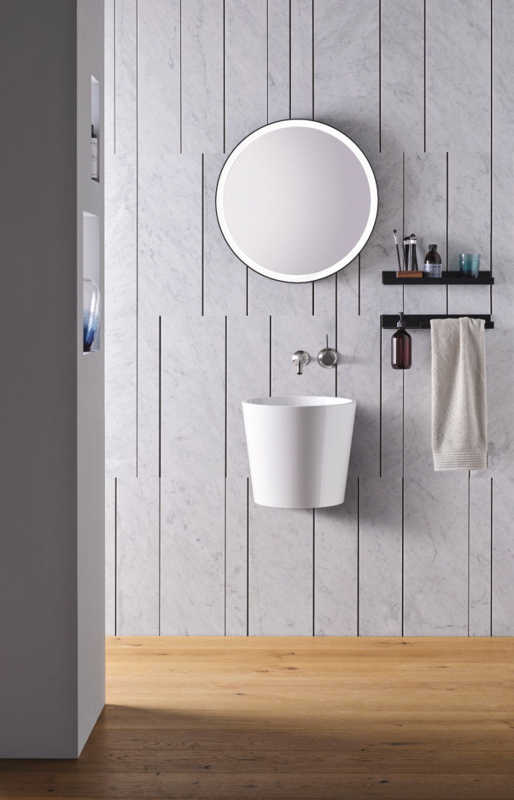 Alape speil med lys, dimbar, Ø60 cm, sort