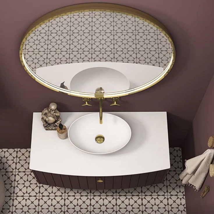 Dansani Moon spejl med lys, messing, Ø90 cm