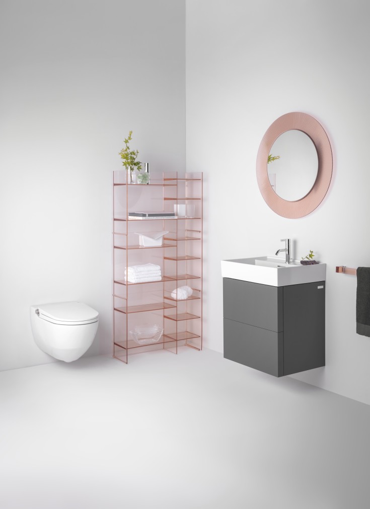 Kartell Laufen All Saints spegel med belysning, Ø78 cm, rosa