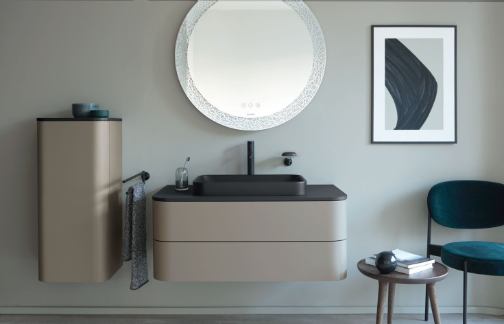 Duravit Happy D.2 speil med lys, dimbar, duggfri, Ø70 cm, hvit