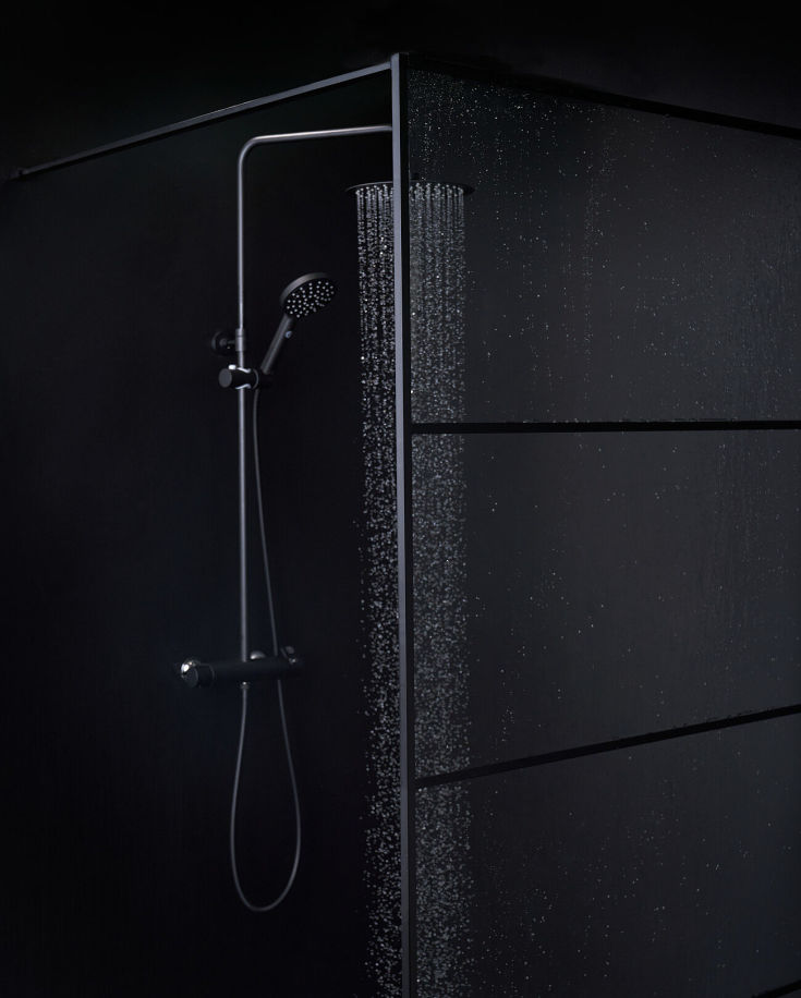 Gustavsberg Square brusevæg, 88 cm, klart glas, mat sort profil