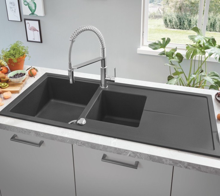 Grohe K400 diskbänk, 116x50 cm, svart
