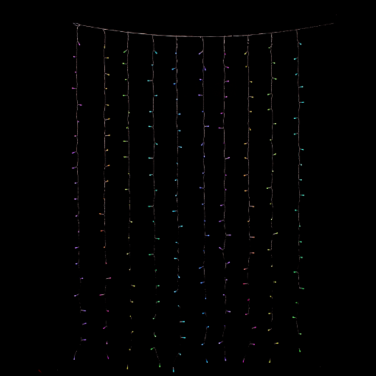 Twinkly Curtain lysgardin lyslenke utendørs, 210 fargade + hvite lys, 1 x 2,1 meter