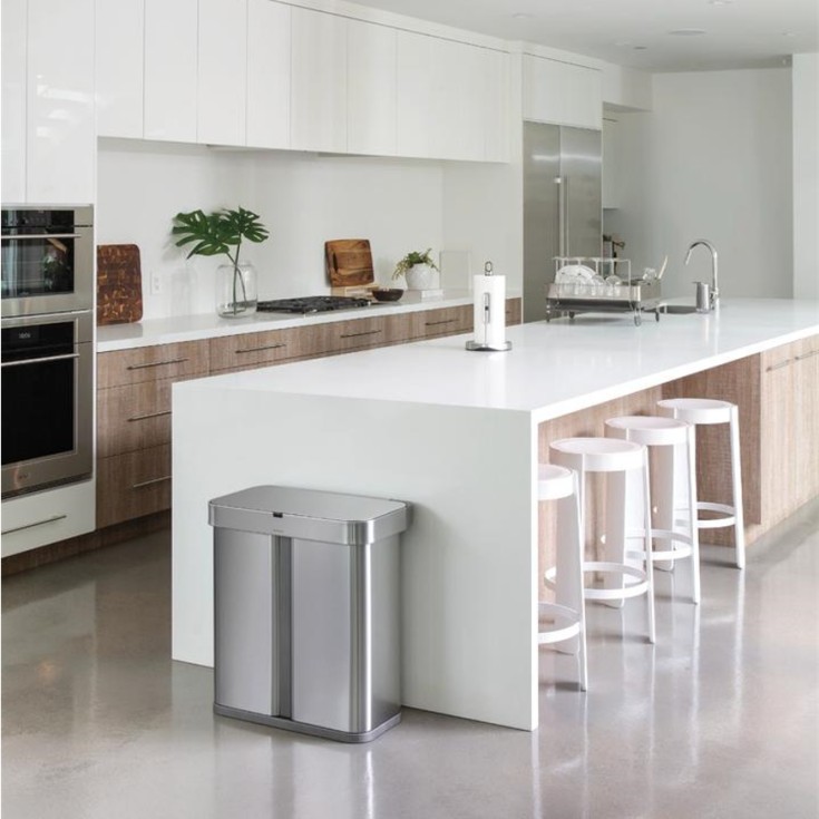 Rektangulær sensorbøtte, 58 l, dobbel beholder, børstet stål