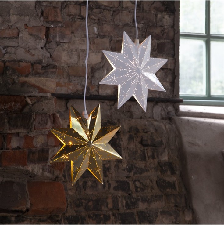 9 st Star Trading Classic adventsstjärna med ljus, 28 cm, mässing