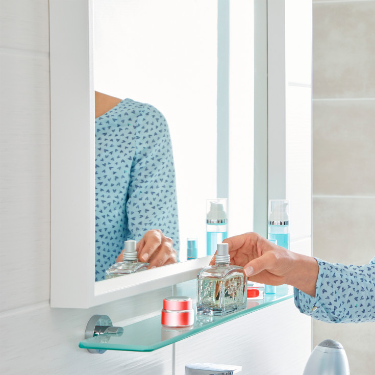 Tesa Smooz hylde, 60x12 cm, glas/krom