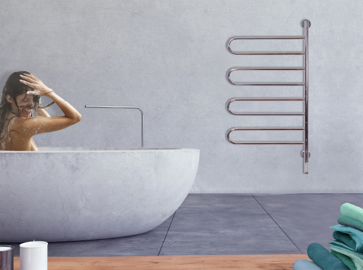 Kriss Curvo håndklædetørrer, el, 54,5x102,5 cm, poleret rustfrit stål