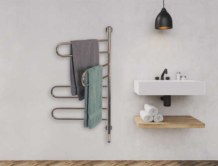 Kriss Curvo håndkletørker, el, 55x103 cm, polert rustfrit stål