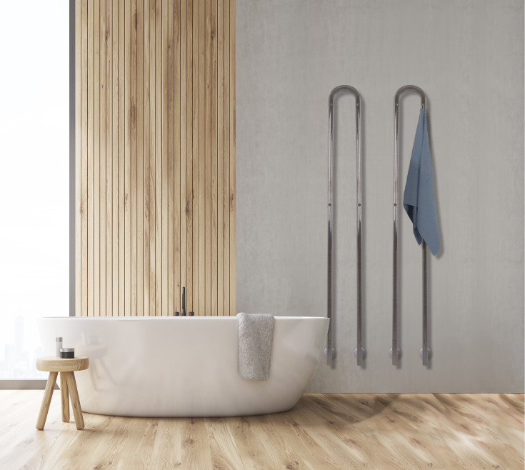 Kriss Duo håndkletørker, el, 19x148 cm, børstet rustfrit stål