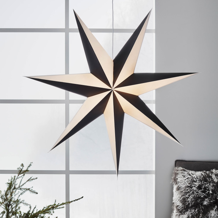 Markslöjd Alva adventsstjärna med ljus, 75 cm, vit/svart