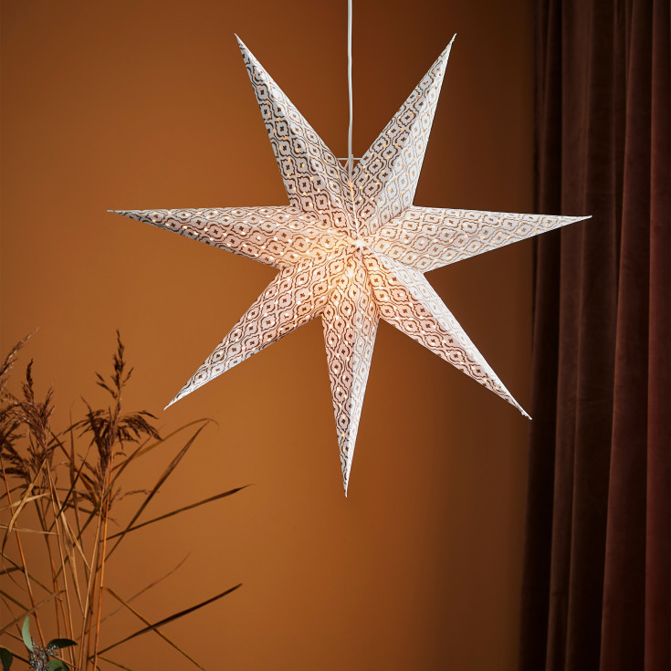 Markslöjd Baroque julestjerne med lys, 75 cm, hvid/guld