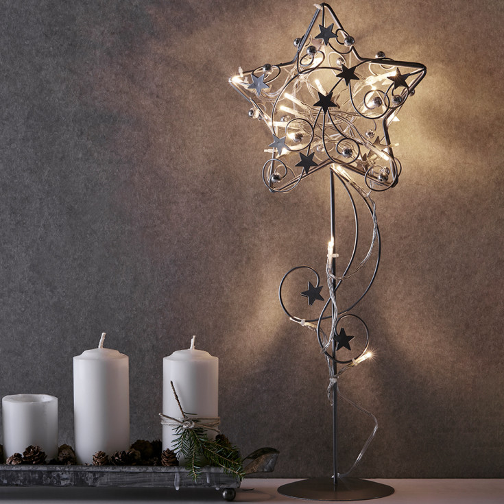 6 stk Markslöjd Hagberg julestjerne med lys, 45 cm, sølv
