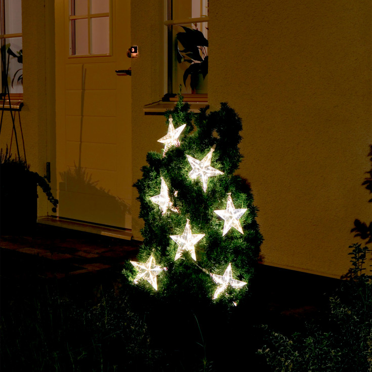 Konstsmide ljusgardin utomhus, 7 varmvita ljus, stjärnor