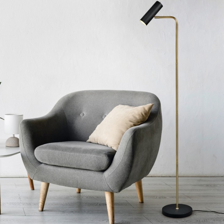 Trio Lighting Marley golvlampa, mässing