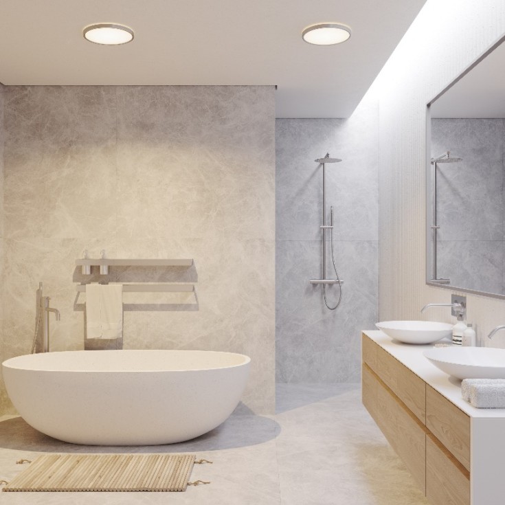 Nordlux Oja taklampe, 3-trinns dim, krom, Ø29 cm