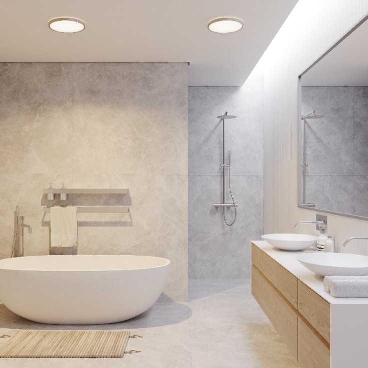 Nordlux Oja taklampe, 3-trinns dim, krom, Ø42 cm