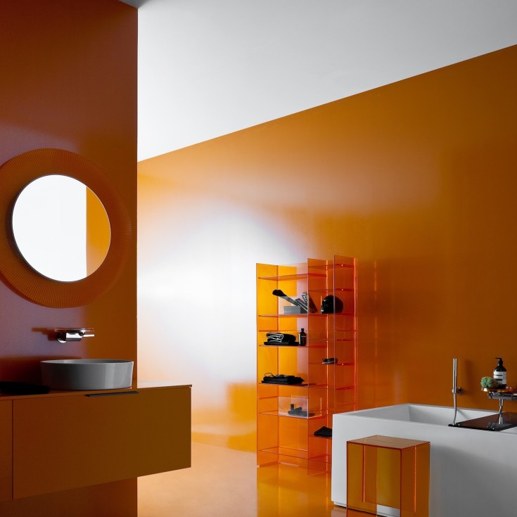 Kartell Laufen All Saints spejl med lys, Ø78 cm, orange