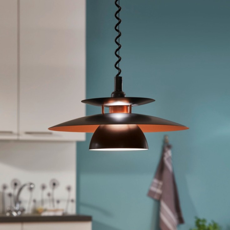 Eglo Brenda pendel med heis, svart/kobber