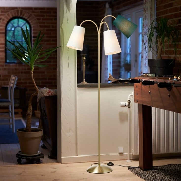 Nielsen Light Salsa golvlampa, guld med dammgrön, off white & flaskgrön skärmar