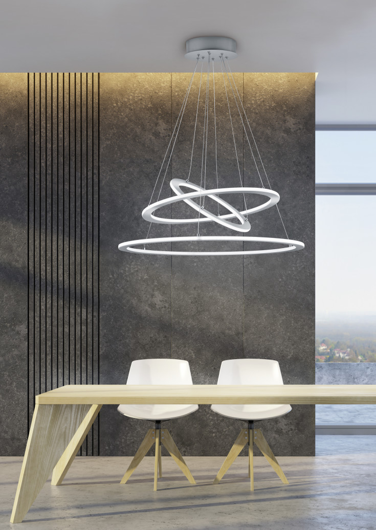 Trio Lighting Durban pendel, Ø80 cm, børstet stål