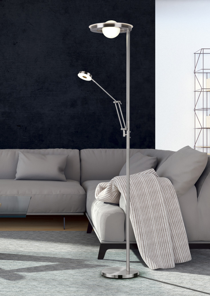 Trio Lighting Barrie golvlampa, borstat stål