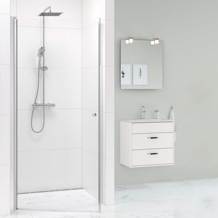 Gustavsberg Square brusedør, niche, 89,6 cm, klart glas, krom profil