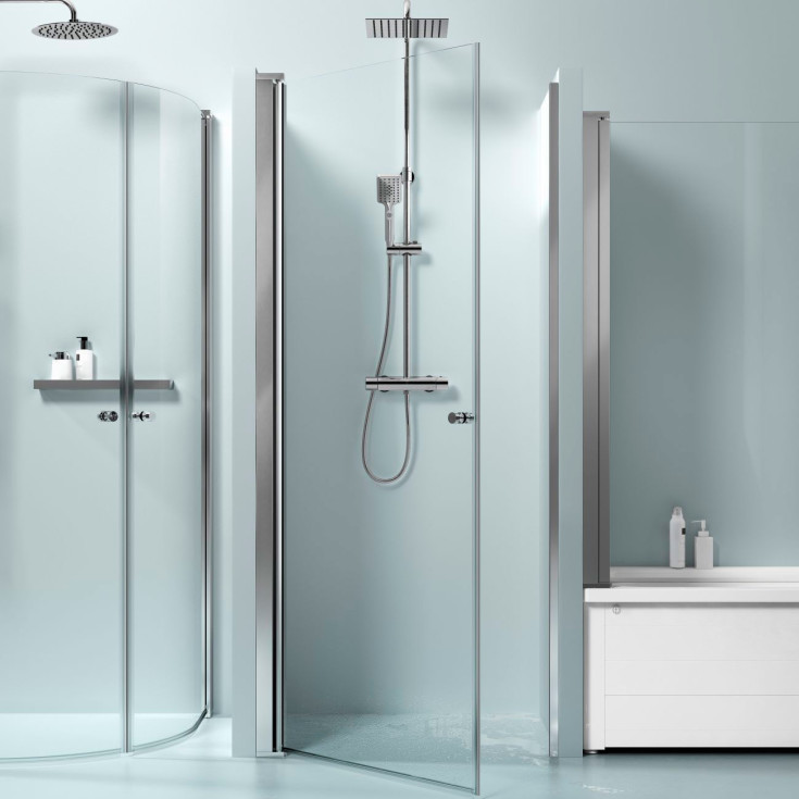 Gustavsberg Square brusedør, niche, 89,6 cm, klart glas, krom profil