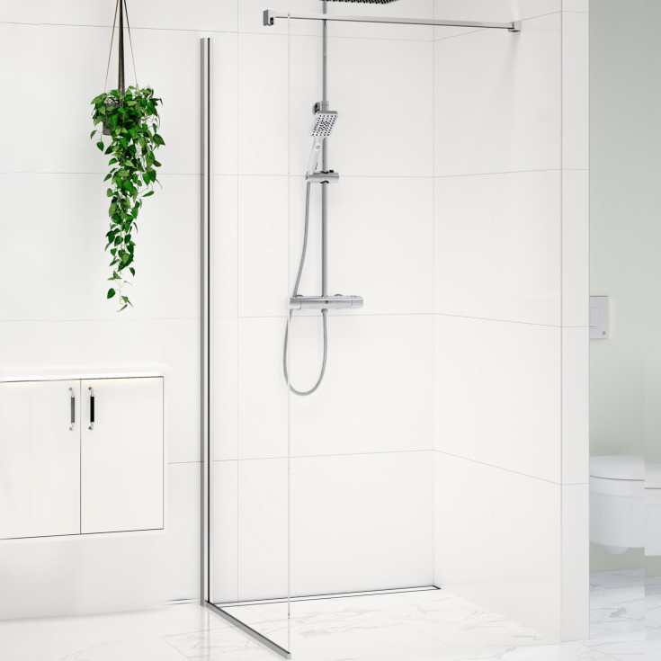 Gustavsberg Square brusevæg, 79,2 cm, klart glas, krom profil