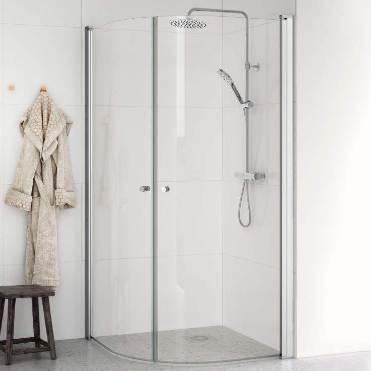 Gustavsbergs Round brusehjørne, 79x89 cm, klart glas, krom profil