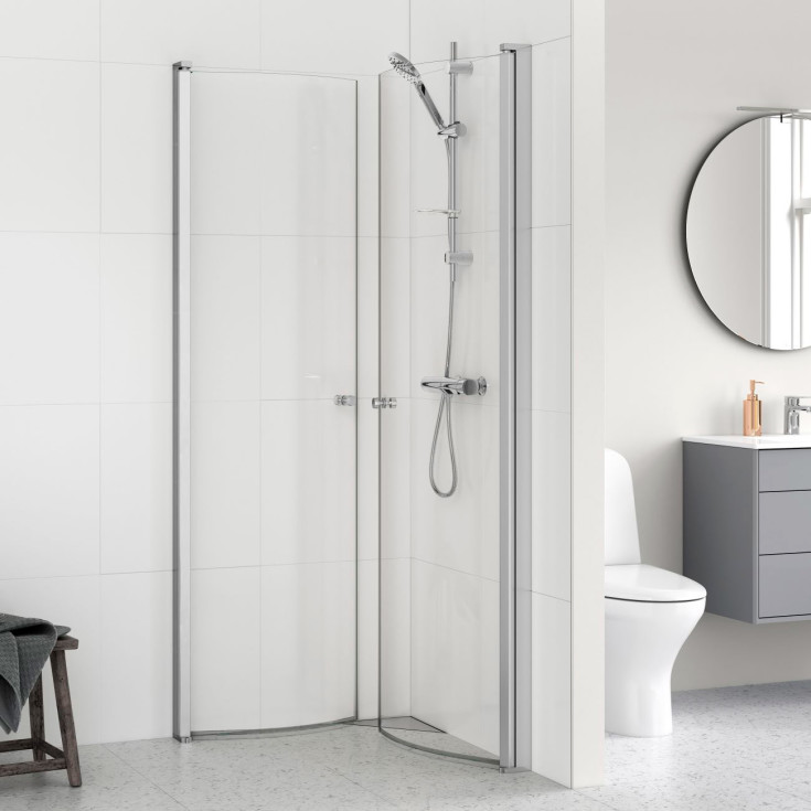 Gustavsbergs Round brusehjørne, 79x89 cm, klart glas, krom profil