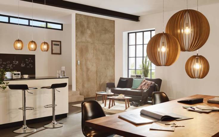 Eglo Cossano pendellampa, lönnträ, Ø50 cm