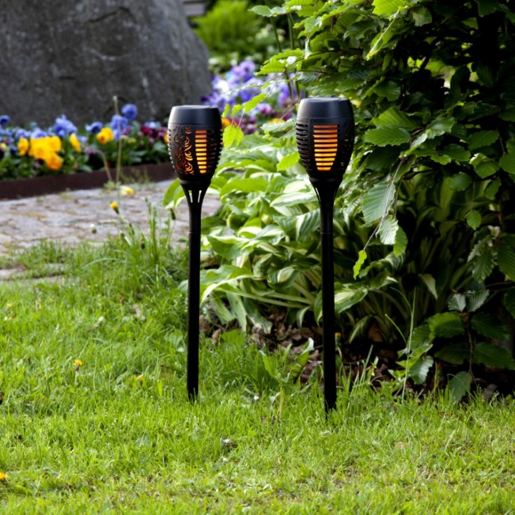 Star Trading Flame Pattern Solar Torches - 2-Pack
