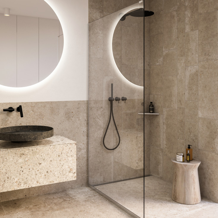 Unidrain 1003 afløbsarmatur, 900 mm, mod højre væg