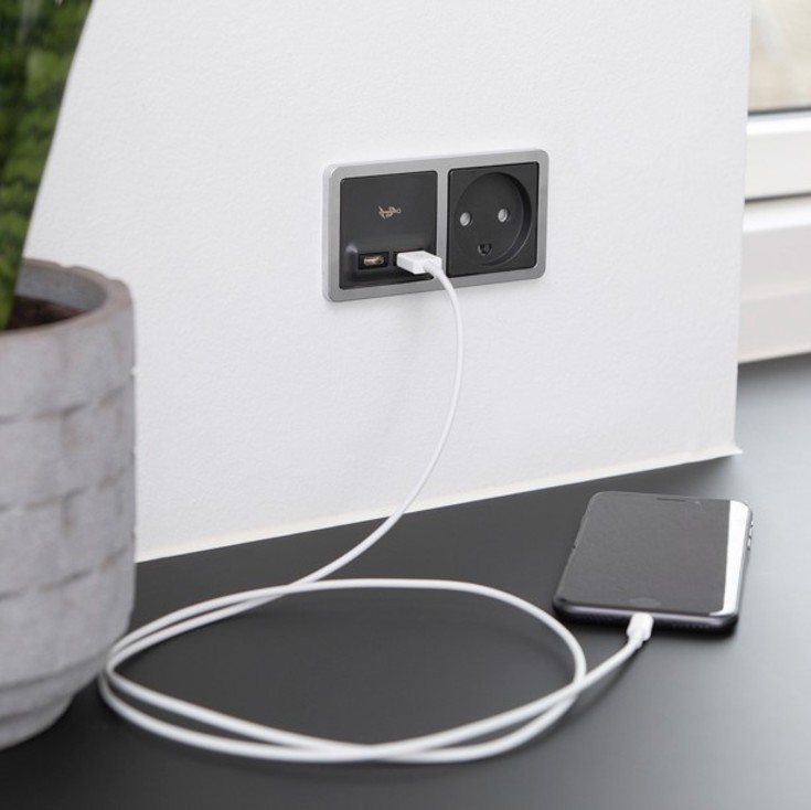 LK Fuga Slim designramme 2x1 modul, stålmetallic