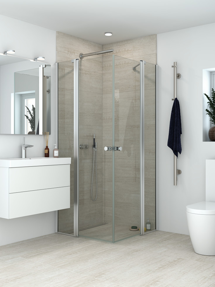 Dansani Match dusjdør, modell C, 97 cm, klart glass, satin profil