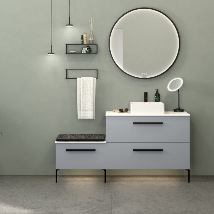 Dansani Moon spejl med lys, sort, Ø90 cm