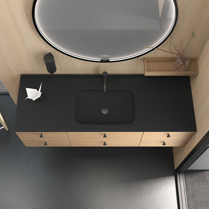 Dansani Moon spejl med lys, sort, Ø90 cm