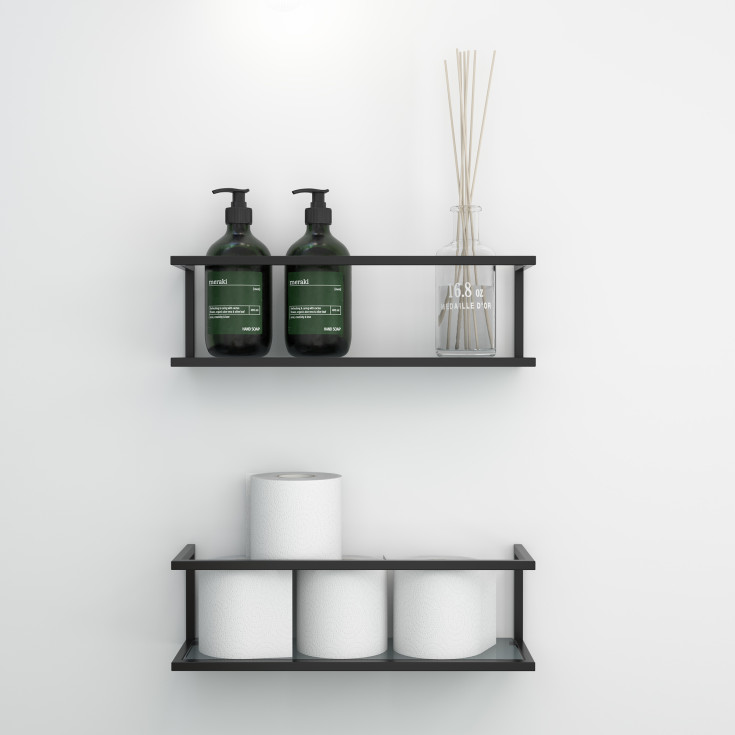 Dansani Luna hylde, 39,6x12 cm, sort/tonet glas