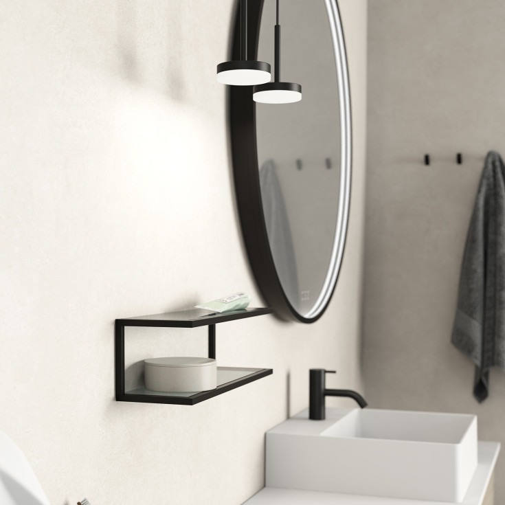 Dansani You hylde, 39,6x12 cm, sort/tonet glas