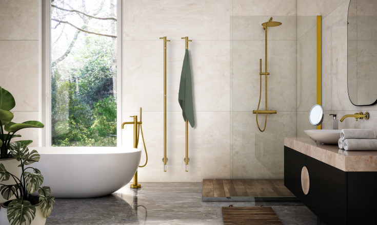 Kriss Uno Plus håndklædetørrer, el, 3x148 cm, børstet guld