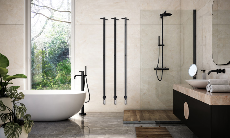 Kriss Uno Plus håndklædetørrer, el, 3x148 cm, matt sort