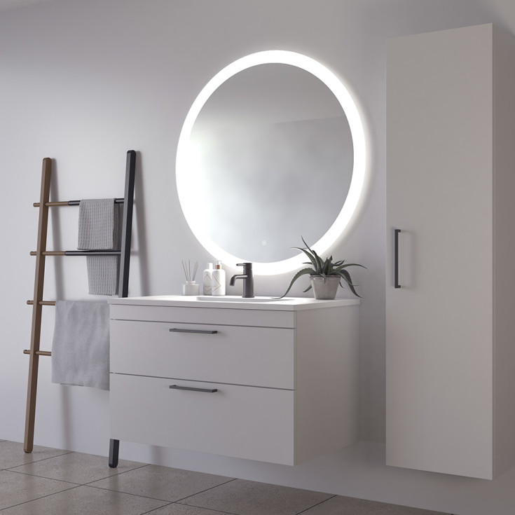 Loevschall Vega spejl med lys, dæmpbar, touch, Ø100 cm