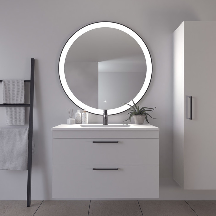 Loevschall Libra spejl med lys, dæmpbar, touch, Ø100 cm, sort