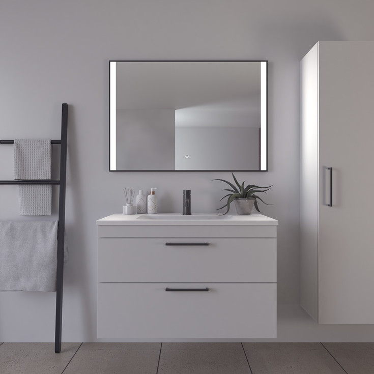 Loevschall Libra spejl med lys, dæmpbar, touch, 100x70 cm, sort