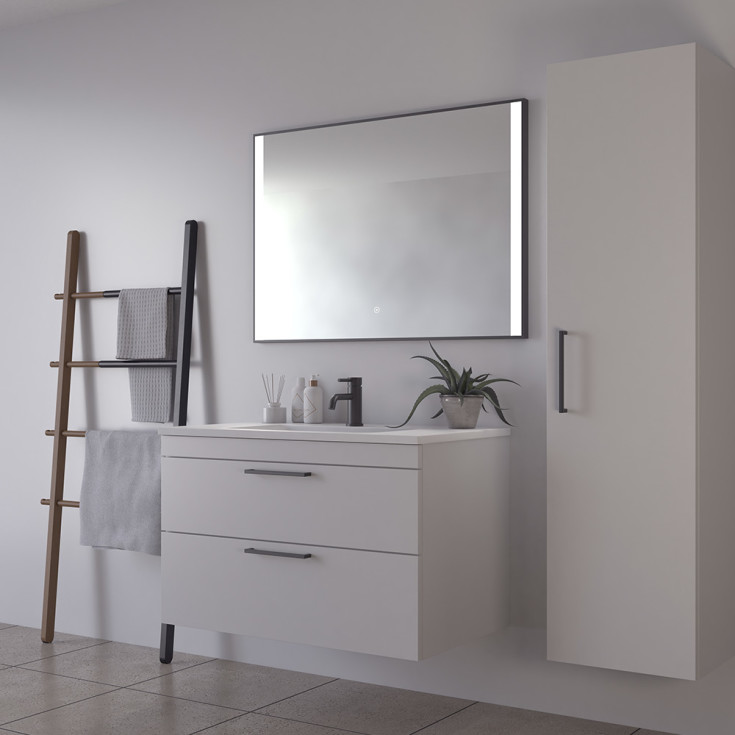 Loevschall Libra spejl med lys, dæmpbar, touch, 100x70 cm, sort