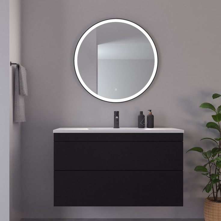 Loevschall Nyborg rundt speil, dimbar, touch, Ø80, sort matt