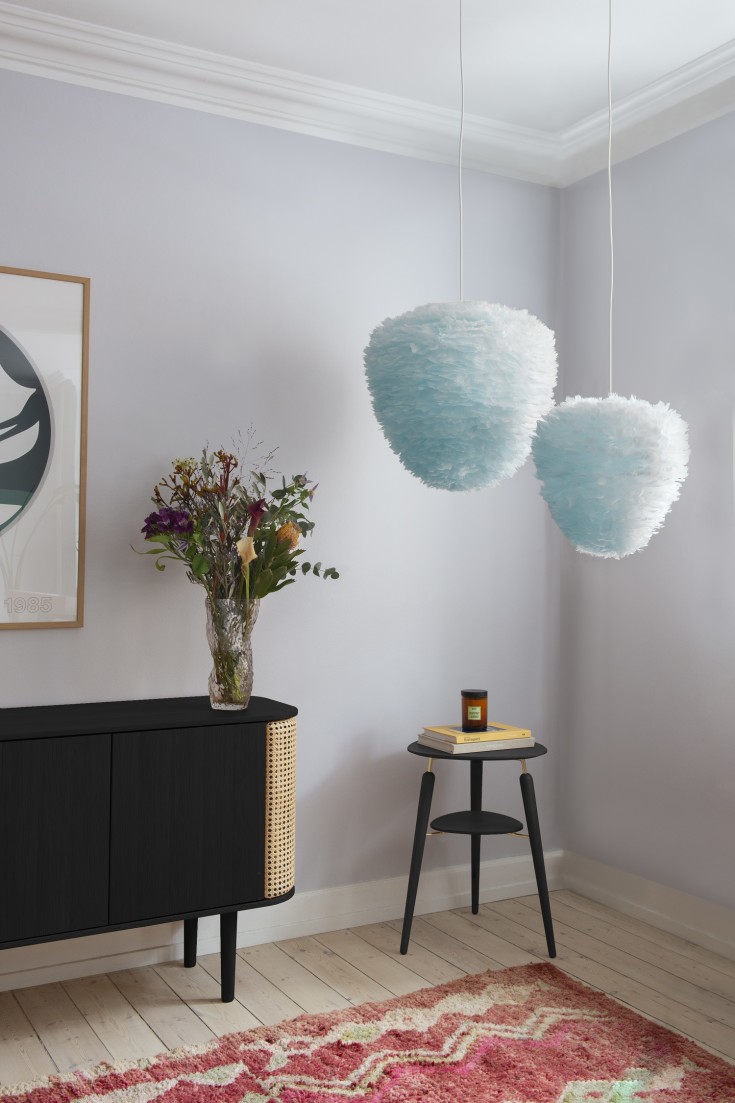 Umage Eos Evia lampeskjerm med fjær, lyseblå, Ø55 cm