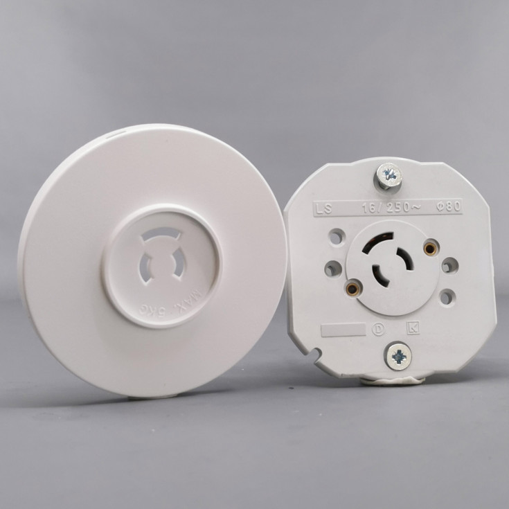 LK Lampestikkontakt, Rund, Ø80 mm med afdækning, 2 leder + jord, Hvid