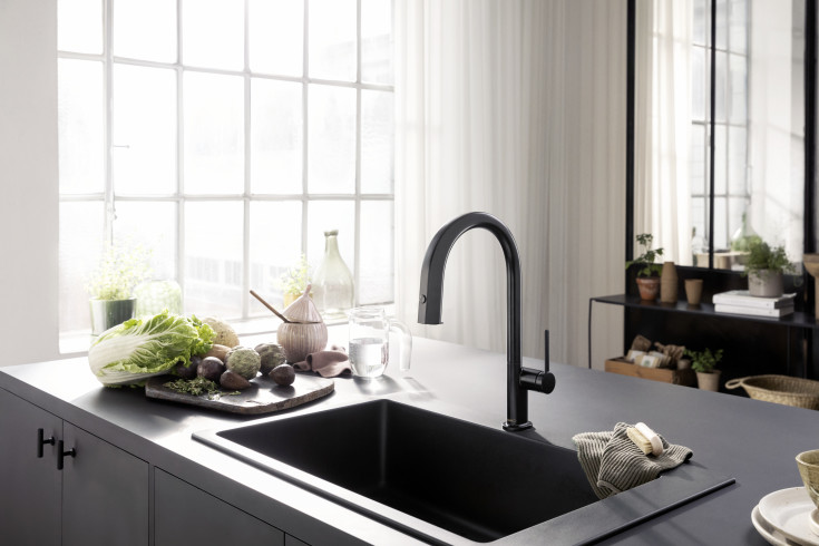 Hansgrohe Aqittura M91 köksblandare, utdragbar pip, filtrerat vatten, svart