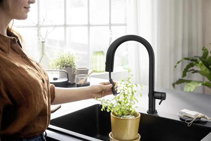 Hansgrohe Aqittura M91 køkkenarmatur, udtrækstud, filtreret vand, sort
